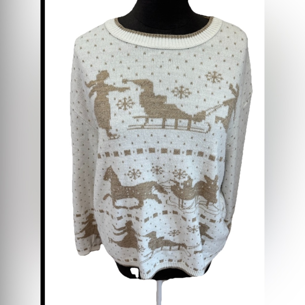 Company Collection ladies Winter Wonderland white tan grannycore‎ sweater size L